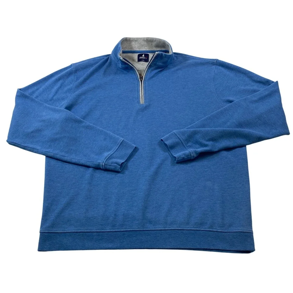 Johnnie-O Mens‎ Large Blue Heathered Cotton Modal Quarter Zip Pullover Sweater